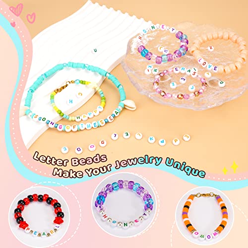 FZIIVQU 1400 Pcs Letter Beads Kit, 28 Styles White Acrylic Alphabet Beads Letter Beads for Jewelry Making wiht Number Beads Heart Beads Friendship Bracelet Kit - color: Colour Letter & White Base, size: 4*7mm