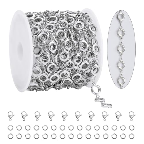 KYUNHOO 4.3 Yard Silver Craft Chains for Jewelry Making Hollow Circle Chain Links with Jewelry Connectors for Handcraft DIY Finding Supplies - color: Circle Steel