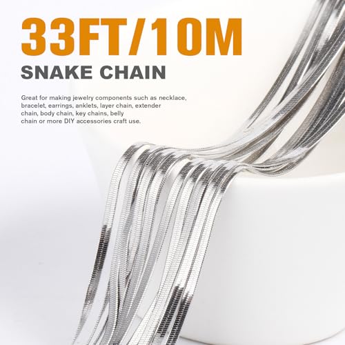 33 Feet Stainless Steel Snake Chains Roll, 2mm 304 Stainless Steel Flat Snake Chain Bulk Spool for Jewelry Making DIY Craft - color: 2.0mm Stainless Steel Flat Snake Chains