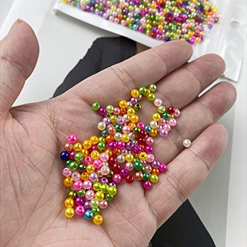 2000pcs Pearl Beads 4mm Round Loose Pearl Beads with Hole for DIY Bracelet Necklace Jewelry Making Supplies Handmade Craft (Mix Colors) - color: Mix Colors