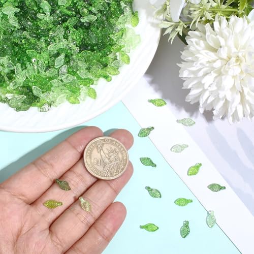 1 Box 900PCS 3 Colors Leaf Bead Charm Acrylic Transparent Green Tree Leaves Assorted Spring Plant Plastic Tiny Spacer Bead Bulk for Jewelry Making Bracelet Earring Necklace Diy Craft Supply
