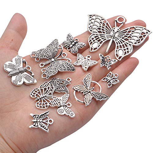 Jdesun 100g Craft Supplies Antique Silver Mixed Butterfly Charms Fly Insect Pendant Charms for DIY Necklace Bracelet Crafting,30-60pcs - style: Silver Butterfly Charms