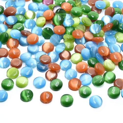 39pcs 10mm Mixed Colors Cat's Eye Coin Stone Loose Gemstone Beads Semi-Precious Craft Supplies for DIY Jewelry Making - color: Coin10mm Mixed Colors