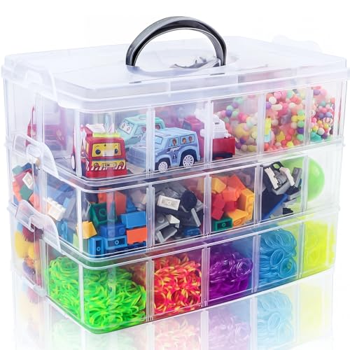 SGHUO 3-Tier Stackable Storage Container Box with Dividers-30 Compartments, Bead Organizers for Art Craft Storage, Washi Tape, Kids Toys, Jewelry, Beauty & Sewing Supplies - style: 3 tier