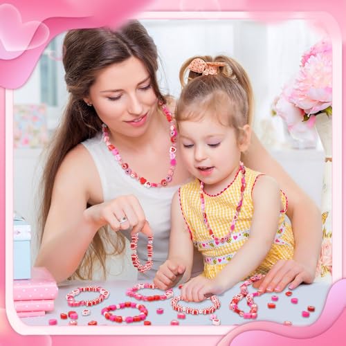 Valentine's Day Polymer Clay Beads, 300pcs Love Heart Mixed Heishi Spacer Clay Beads for Valentine's Day Jewelry Making DIY Bracelet Necklace Accessories Craft Party Supplies - color: Red Pink Yellow