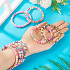 Friendship Bracelet Beaded Bracelet Heishi Surfer Bracelets Set Polymer Clay Heishi Beads Stretch Bracelets Preppy Bohemian Summer Beach Bracelets for Women - color: Pink