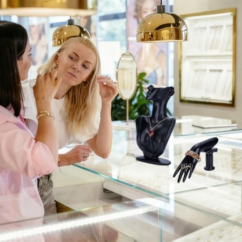 UNICRAFTALE 2pcs Jewelry Mannequin Display Set Black Resin Side Body Model Bust Shaped Jewelrys Necklace Displays Stands with Mannequin Hand Bracelet Necklace Ring Display Stand for Jewelry Displays - color: Black