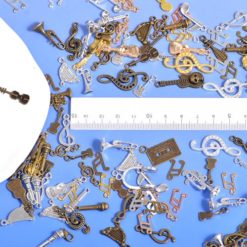 stino Metal Charms for Jewelry Making 100gram, Bulk Tibetan Silver & Gold Plated Trinkets for Earring Necklace Jewelry Making and Findings - color: Music Silver & Gold Bronze