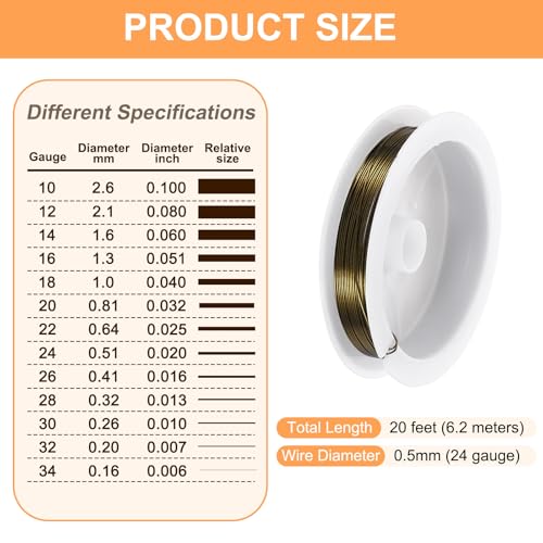 HARFINGTON 20ft Jewelry Wire, 24 Gauge (0.5mm) Brass Craft Soft Metal Tarnish Resistant Copper Beading Wire for Jewelry Making Supplies Crafting, Ancient Blue - color: Ancient Blue, size: 24 Gauge x 20ft