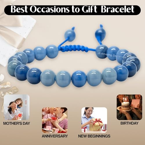 Amazing Gemstone Blue Aventurine Bracelet for Women Men's Gifts - Protection Healing Crystal Bracelet - 8mm Gemstone Beaded Adjustable Bracelet Pulseras Para Hombres Mujer Stocking Stuffers - color: Blue Aventurine