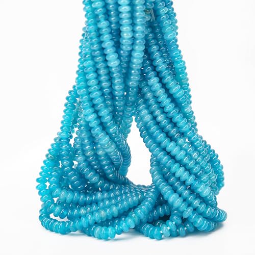 2 Strands (300PCs) Lake Blue Jade Rondelle Beads, 2 * 4mm Gemstone Loose Spacer Abacus Disk Beads for DIY Bracelet Necklace Earrings Jewelry Making, Craft Supplies Beading Kit - color: Lake Blue Jade, size: 2*4MM