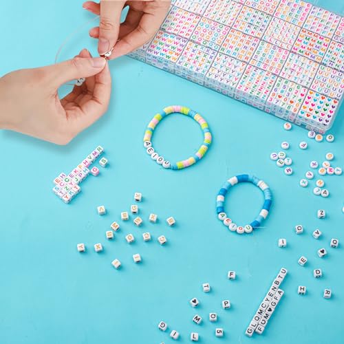 1400pcs Letter Beads, 4x7 mm Acrylic Alphabet Beads, Beads for Jewelry and Bracelet Making, in 28 Grid Box (White and Black) - color: White Beads Black Letter