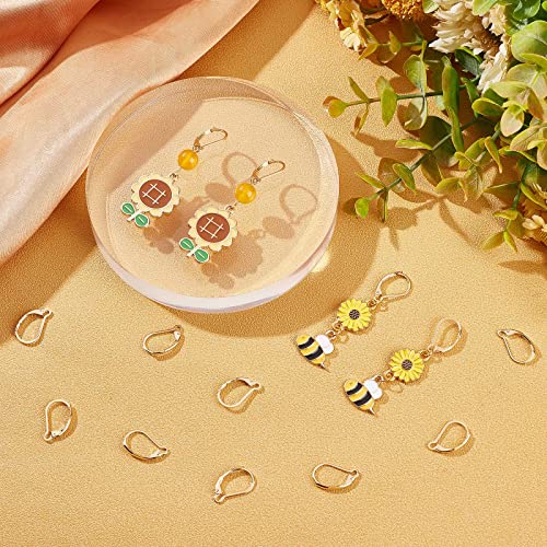 Beebeecraft 1 Box 100Pcs Leverback Earring Hooks 24K Gold Plated French Earring Hooks Earwire Findings 16.5x10mm for DIY Women Earring Making - color: Gold