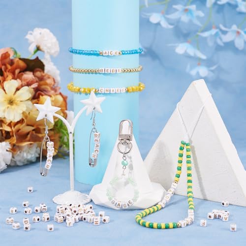 FASHEWELRY 500Pcs White Golden Letter Beads 4.5mm Square Alphabet Beads Acrylic Cube Letter I Beads for Friendship Bracelet Necklace Keychains Jewelry Making - color: Letter I