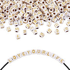 FASHEWELRY 500Pcs White Acrylic Cube Letter Beads 4.5x4.5x4.5mm Golden Alphabet A-Z Spacer Beads for DIY Bracelet Necklace Jewelry Making - color: White Golden-500Pcs, size: 4.5x4.5x4.5mm