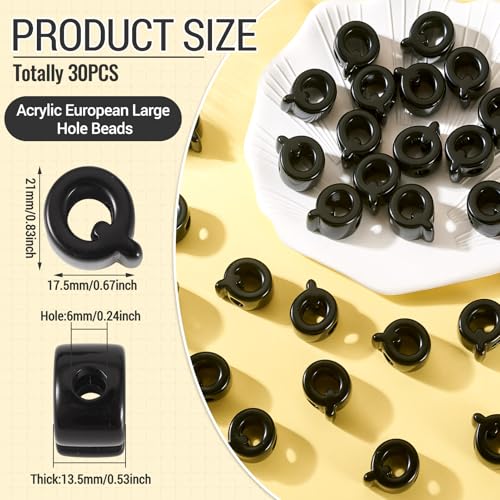 FASHEWELRY 30Pcs Acrylic Letter Q Beads with Large Hole Big Plastic Letter Blocks European Beads 3D Letters Chunky Vowel Initial Alphabet Bead for Key Chains Necklace DIY Arts Craft Projects - color: Black, size: Q