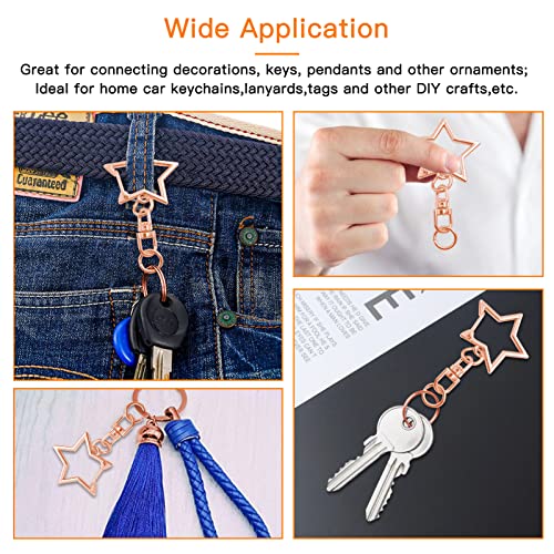 60Pcs Star Shaped Spring Snap Keychain Clip,Metal Swivel Clasp Snap Hook Key Ring with Chain Hanging Buckle with Open Jump Ring Connector for Crafts Key Ring Making,DIY Keychain Supplies(Rose Gold) - color: rose gold