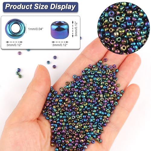 Size 3 mm 8/0 Glass Seed Beads, 5100 Pcs Small Mini Spacer Loose Pony Beads for Jewelry Making and DIY Crafts (Metallic Iris Black) - color: Metallic Iris Black, size: Medium