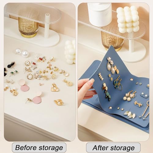 LAKE OF FIRE Earring Holder Organizer with Foldable Book Design Jewelry Book Organizer, Portable Pu Leather Travel Earring Case(Blue) - color: Blue