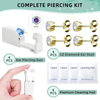 Nunpag 12 Pcs Ear Piercing Kit Disposable Ear Piercing Gun Kit with 4 Pcs 6 Prong Setting Cubic Zirconia Earrings Stud 316L Stainless Steel Easy to Use at Home Self Ear Piercer Gun Kit Tool - color: Gold-Rainbow