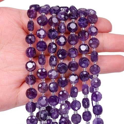 8×5mm Amethyst Natural Stone Beads for Jewelry Making About 35-40pcs 1 Strand 15" Drilled Flat Faceted Cabochon Gemstone Beads for Bracelets Necklace DIY Crafts - color: Amethyst