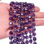 8×5mm Amethyst Natural Stone Beads for Jewelry Making About 35-40pcs 1 Strand 15" Drilled Flat Faceted Cabochon Gemstone Beads for Bracelets Necklace DIY Crafts - color: Amethyst