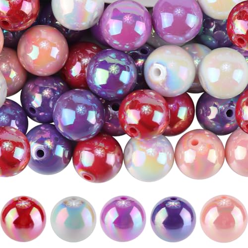 50Pcs 5 Colors Acrylic Round Beads 20mm Chunky Beads Bulk Mothers Day AB Color Ball Bubblegum Colorful Craft Smooth Opaque Spacer Loose Bead for Jewelry Making Bracelets Necklaces DIY Crafts - color: Mixed Colors 3