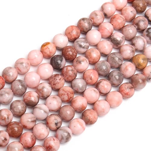 70PCS Natural 8MM Healing Gemstone, Pink Zebra Jasper Energy Stone Round Loose Beads, Semi-Precious Crystal Beads with Free Elastic String for Jewelry Making DIY - color: Pink Zebra Jasper, size: 8MM