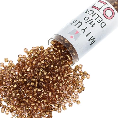 Miyuki Delica Seed Beads – Size 11/0 (1.6 mm), DB2524, Gold Plate Champagne-Lined, 7.2 g, Approx. 1440 Beads, Made in Japan - color: DB2524 - Gold Plate Champagne-Lined