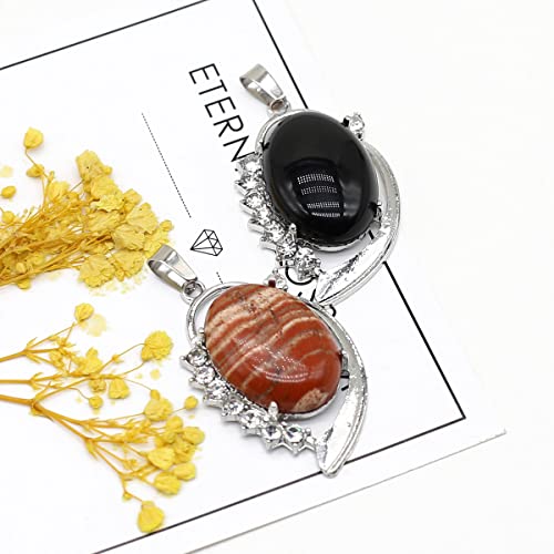 QSLLER 5PCS Natural Opal Rose Quartz Stone Pendant Agate Tiger Eye Stone Healing Crystal Charms for Jewelry Making DIY Necklace Earrings