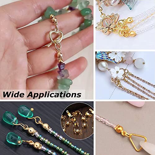 1500 Pieces Beads Tips Knot Covers Clamshell Crimp Tips Beads Set Calotte Ends Knot Covers Fold-Over Bead Covers for Jewelry Making DIY Bracelet Necklaces(Gold) - color: Gold