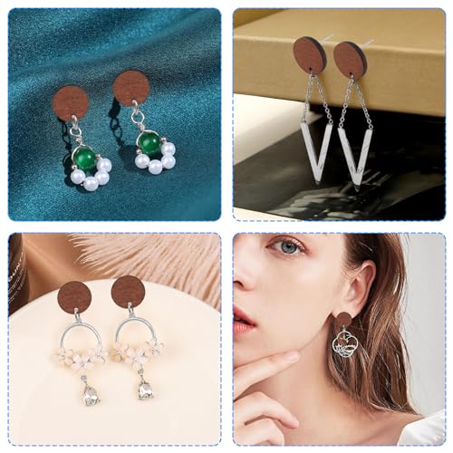 Wood Earring Posts,160Pcs Wooden Stud Earrings Posts with Loop for Jewelry Making Wood Stud Earring Findings Earring Pin Stud Bulk with Butterfly Earring Backs for DIY Earrings Making Supplies Kit - color: Round-160Pcs