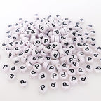200+ Pieces 4x7mm Single P Letter Beads for Jewelry Making, White Round Acrylic Bulk Alphabet (Black on White) - size: Single letter P 200+ Pcs