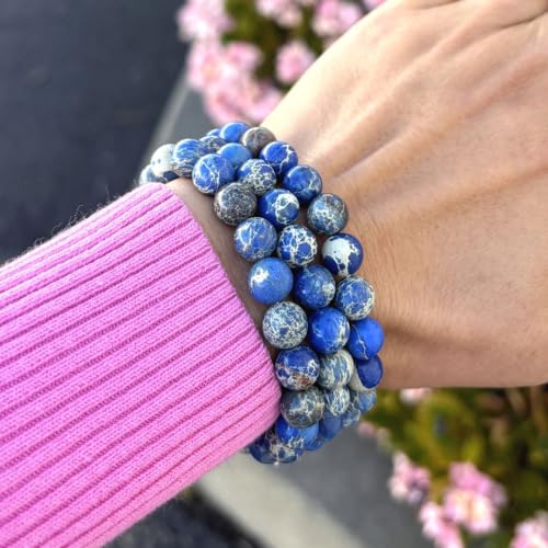 Adabele 1pc Natural Stretch Gemstone Bracelet 8mm (0.31") Bead 7" to 8.5 inch Healing Crystal Energy Quartz Chakra Jewelry Women Unisex Birthday Gift - color: Blue sea sediment jasper, size: 7 inch