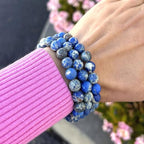 Adabele 1pc Natural Stretch Gemstone Bracelet 8mm (0.31") Bead 7" to 8.5 inch Healing Crystal Energy Quartz Chakra Jewelry Women Unisex Birthday Gift - color: Blue sea sediment jasper, size: 8 inch