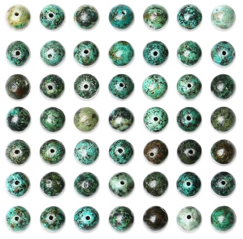 QINJIEJIE 60PCS African Turquoise Stone Beads 8mm Natural Beads Round Loose Gemstone Bead for Bracelet Beading Crystal Jewelry Making DIY Necklace Earrings 0.32" - color: African Turquoise, size: 60PCS