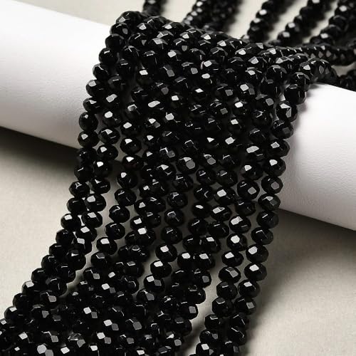 115pcs 4x2mm Rondelle Faceted Natural Jade Beads, Dyed Stone Beads Abacus Disk Stone Spacer Charm Bead for DIY Bracelet Necklace Jewelry Making Keychain Phone Chain Ornament, Black - color: Black
