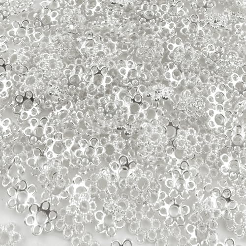 300pcs 6mm Flower Shape Metal Bead Caps Mini Alloy Spacer Beads Caps Accessories for DIY Craft Jewelry Making Bracelet Necklace Earring(Silver) - color: Silver, size: 6MM