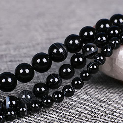 37Pcs Natural Crystal Beads Stone 10mm Black Stripe Onyx Agates Gemstone Round Loose Energy Healing Beads for Bracelet Necklace Earrings Jewelry Making - color: Black, size: 10MM