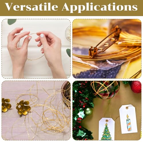 Nogeqi 2 Rolls Craft Wire Bendable, Thin Metal Beading Wire for Jewelry Making Earring Wrapping Sculpting DIY Crafts, Gold (0.3mm, 164 Ft)