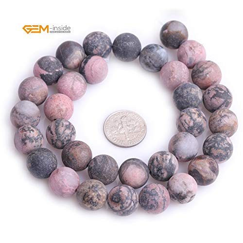 GEM-Inside 12mm Natural Stone Black Rhodonite Frosted Matte Unpolished Round Beads for Jewelry Making Strand 15 inch - color: Black Rhodonite, size: 12mm