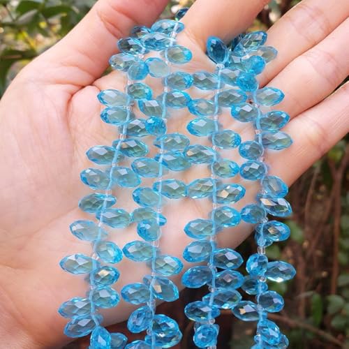 200pcs Czech 12mm Faceted Teardrop Briolette Crystal Glass Loose Beads Pendant Drop Spacer Bulk Aquamarine Blue for DIY Jewelry Making CCT2-10 - color: Aquamarine Blue, size: 12x6mm - 200pcs