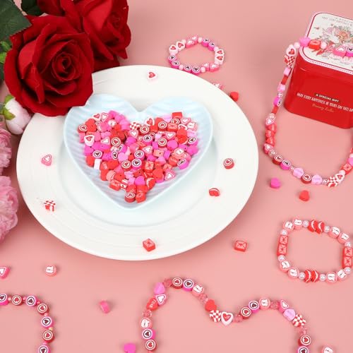 Valentine's Day Polymer Clay Beads, 300pcs Love Heart Mixed Heishi Spacer Clay Beads for Valentine's Day Jewelry Making DIY Bracelet Necklace Accessories Craft Party Supplies - color: Red Pink Yellow