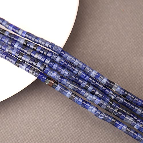 150PCs Natural Blue Sodalite Spacer Beads, Loose Semi Precious Flat Round Gemstone Heishi Disc Stone Beads for Beading Jewelry Making 4mm*2mm 38cm - color: Blue Sodalite, size: 4MM*2MM