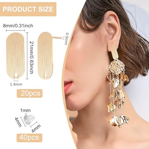 BENECREAT 20Pcs 18K Real Gold Plated Earring Studs, Oval Geometric Simple Style Ear Studs with Hole and 40Pcs Plastic Earring Backs for DIY Earring Jewelry Making, 21x8mm - color: Oval