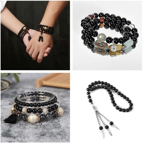 200PCS 8mm Glass Beads for Jewelry Making Soild Black Round Loose Beads for Bracelets DIY Crafts (Black) - color: Black