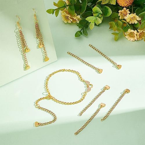 UNICRAFTALE About 30pcs 60mm Golden Chain Extension Necklace Extension Chain with Heart Charms Stainless Steel Chains Extender for Jewelry Making Supplies