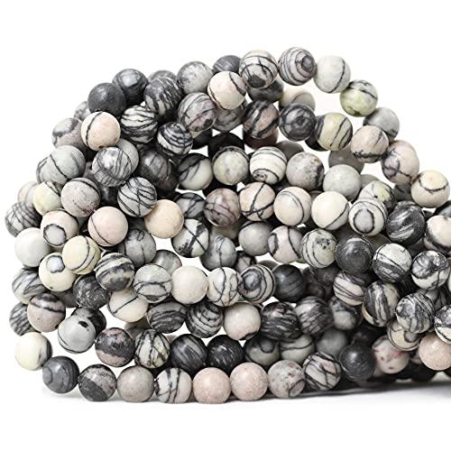 45PCS 8mm Natural Black Network Zebra Stone Round Loose Beads for Jewelry Making DIY Bracelet Necklace Materials 1 Strand 15" - color: Black Network zebra, size: 8mm
