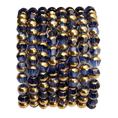 Glass Round Beads Royal Blue Octagon Faceted 6x5mm 100pcs Golden Edge Crystal Loose Beads for DIY Craft Jewelry Making - color: Royal Blue, size: 6*5mm