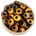 Nupuyai Pack of 30 Large Hole Stone Loose Beads for Jewelry Making, Polished Rondelle European Beads fit Charms Bracelet, Tiger's Eye - color: Brown, size: 14x8mm